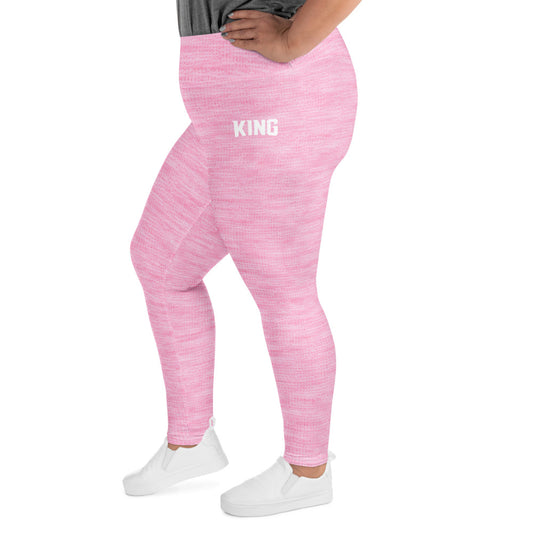 left view of LIONESS plus size rose heather leggings showing stretch fit