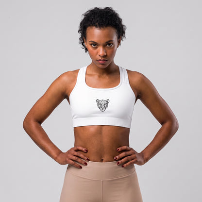 Female model wearing the KING Lioness Sports Bra in black.